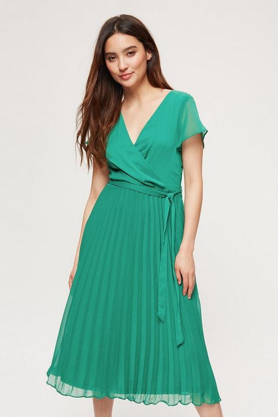 Dorothy Perkins Petite Green Pleat Midi Dress 1