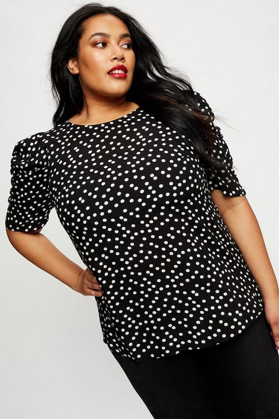 Dorothy Perkins Curve Black Spot Ruched Sleeve Top 1