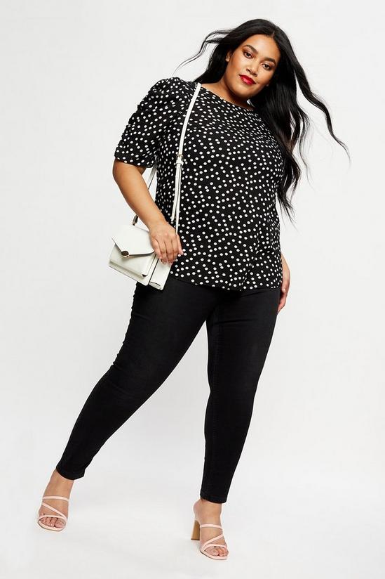 Dorothy Perkins Curve Black Spot Ruched Sleeve Top 2