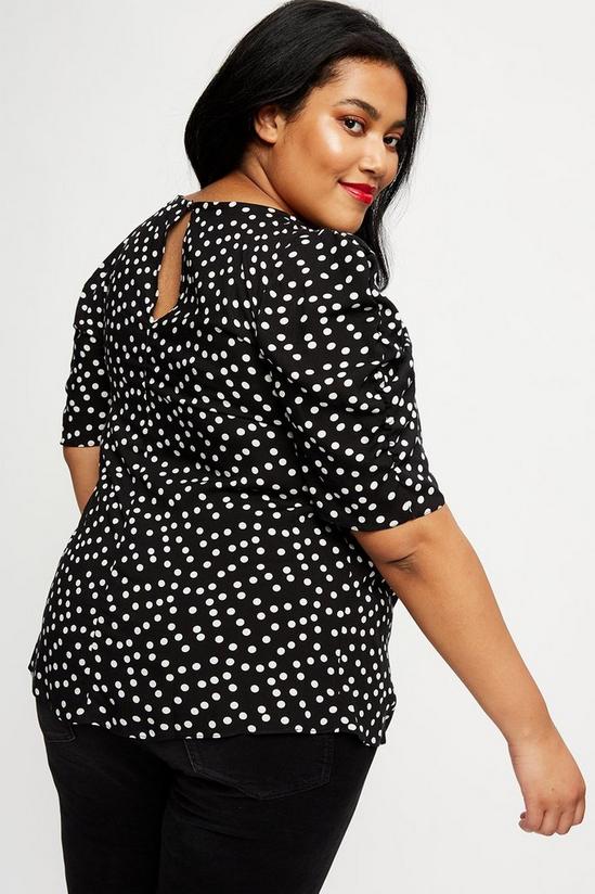 Dorothy Perkins Curve Black Spot Ruched Sleeve Top 3