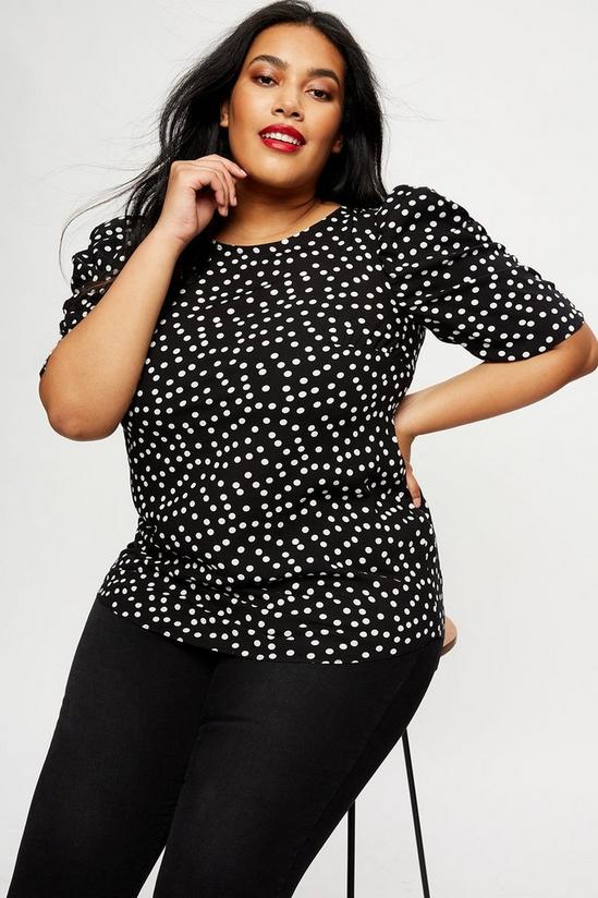 Dorothy Perkins Curve Black Spot Ruched Sleeve Top 4