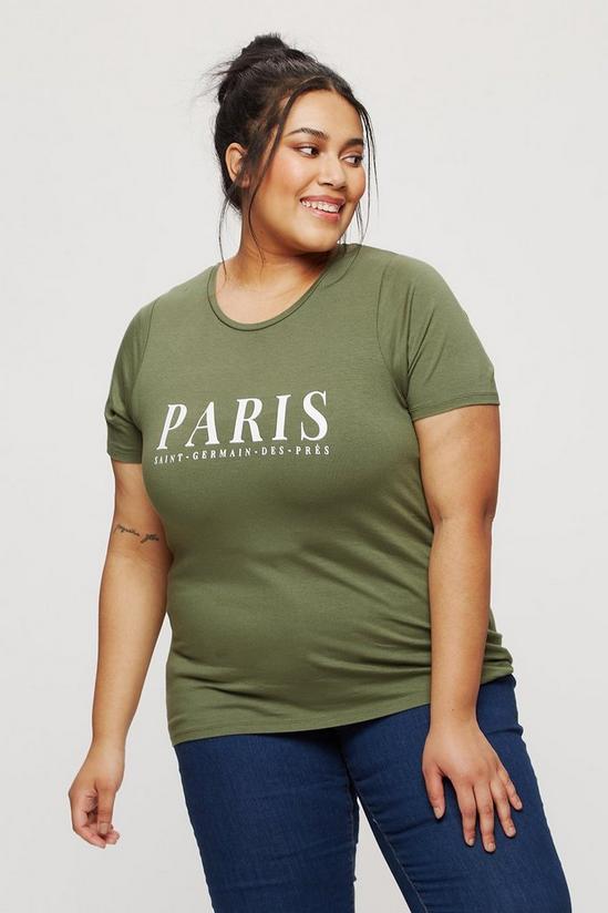 Dorothy Perkins Curve Khaki Short Sleeve Paris T-shirt 1