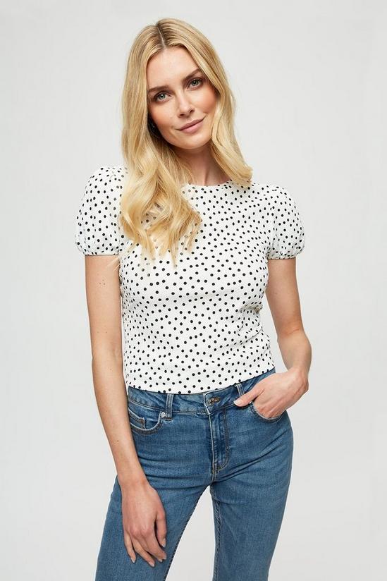 Dorothy Perkins Ivory Spot Textured Puff Sleeve Top 1