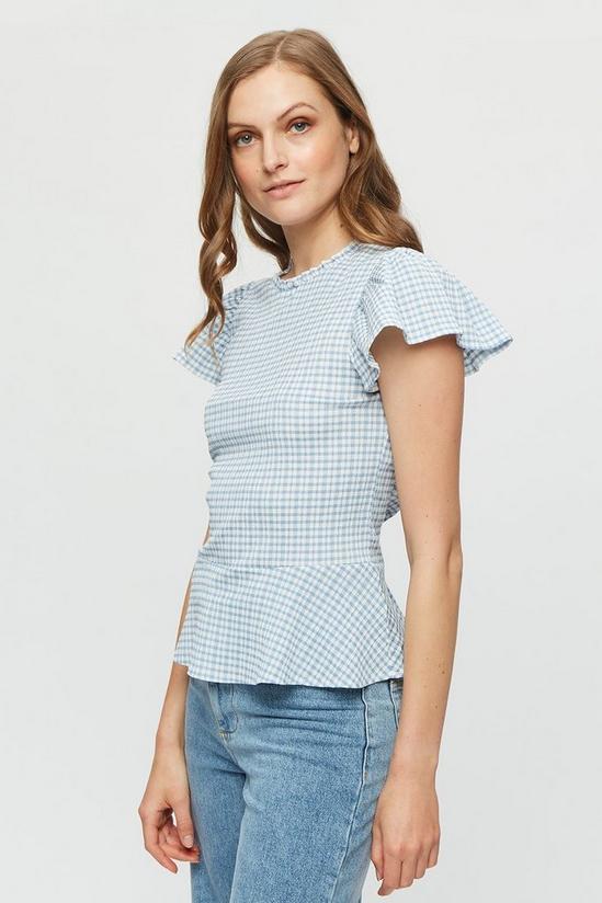 Dorothy Perkins Blue Gingham Textured Ruffle Top 1