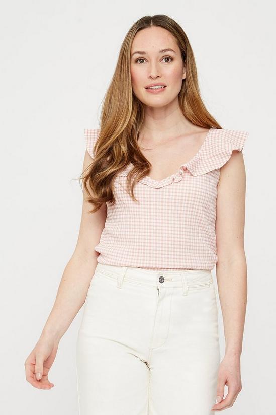 Dorothy Perkins Blush Gingham Textured Frill Shell Top 1