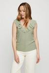 Dorothy Perkins Sage Broderie V Neck Ruffle Top thumbnail 1