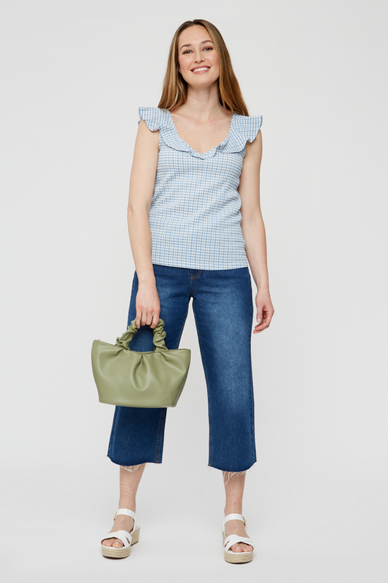 Dorothy Perkins Blue Gingham Textured Frill Shell Top 2