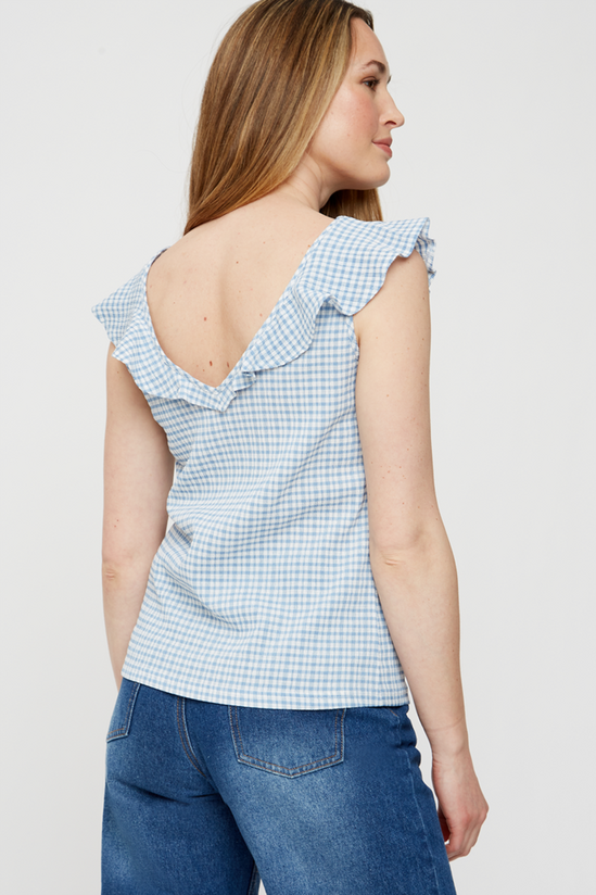Dorothy Perkins Blue Gingham Textured Frill Shell Top 3
