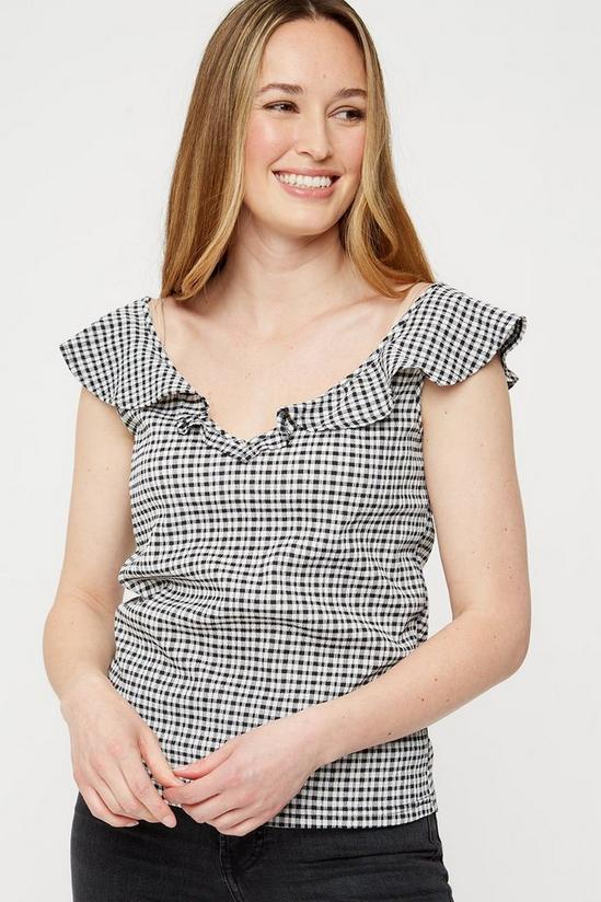 Dorothy Perkins Black Gingham Textured Frill Shell Top 1
