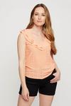 Dorothy Perkins Coral Broderie V Neck Ruffle Top thumbnail 1