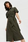 Dorothy Perkins Petite Khaki Linen Look Shirt Dress thumbnail 4