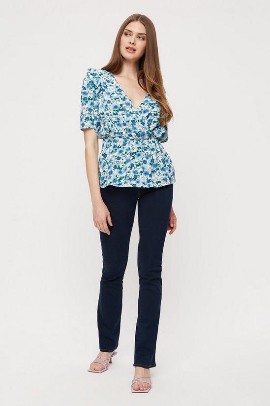 Dorothy Perkins Tall Blue Floral V-neck Ruffle Top 2