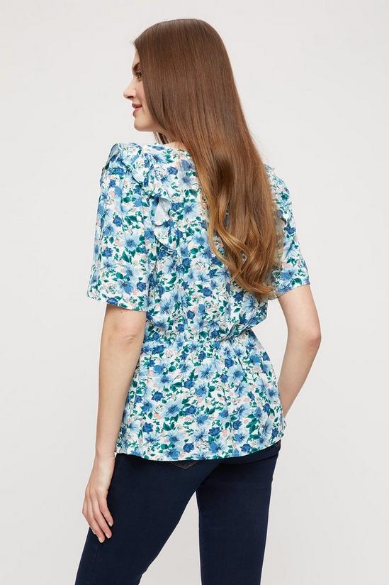 Dorothy Perkins Tall Blue Floral V-neck Ruffle Top 3