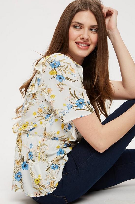 Dorothy Perkins Tall Blue Floral V-neck Ruffle Top 4
