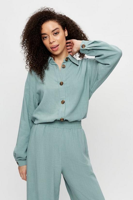 Dorothy Perkins Blue Linen Look Oversized Pocket Button Shirt 1