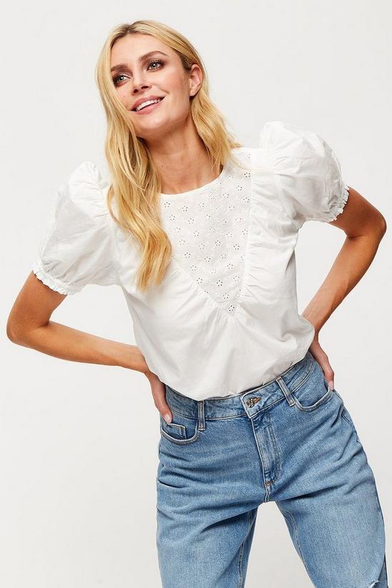 Dorothy Perkins Broderie Mix Puff Sleeve Top 2