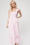 Dorothy Perkins Pink Stripe Thick Strap Shirred Midi Dress thumbnail 1