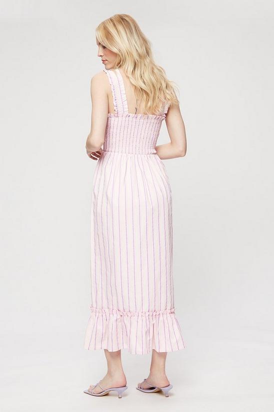 Dorothy Perkins Pink Stripe Thick Strap Shirred Midi Dress 3