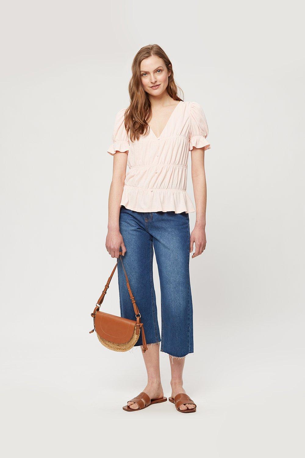 Tops | Blush Smock Textured Top | Dorothy Perkins