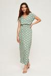Dorothy Perkins Petite Khaki Spot Roll Sleeve Maxi Dress thumbnail 1