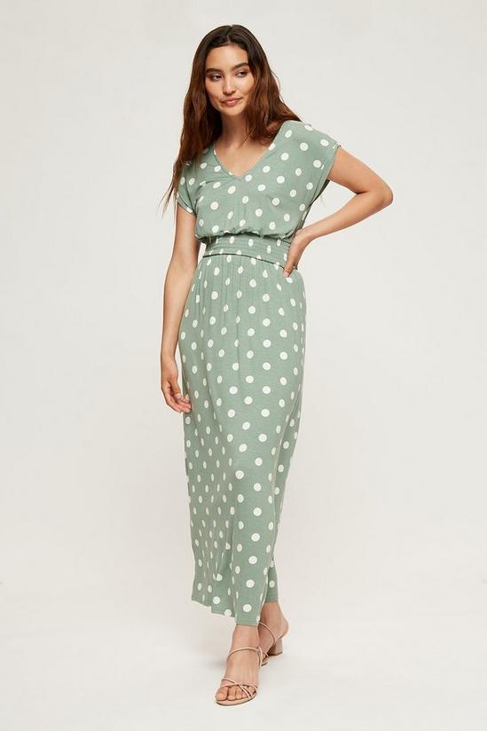 Dorothy Perkins Petite Khaki Spot Roll Sleeve Maxi Dress 1