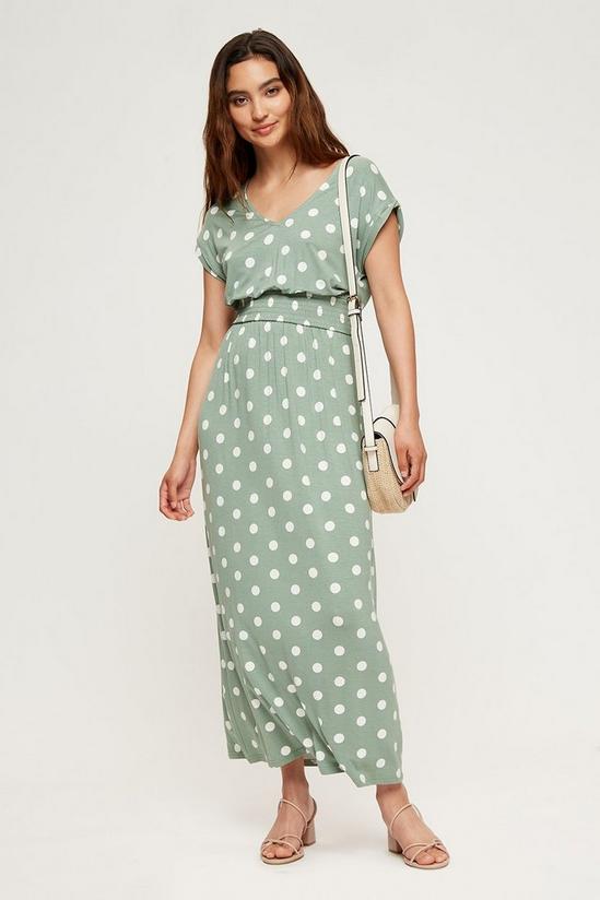 Dorothy Perkins Petite Khaki Spot Roll Sleeve Maxi Dress 2