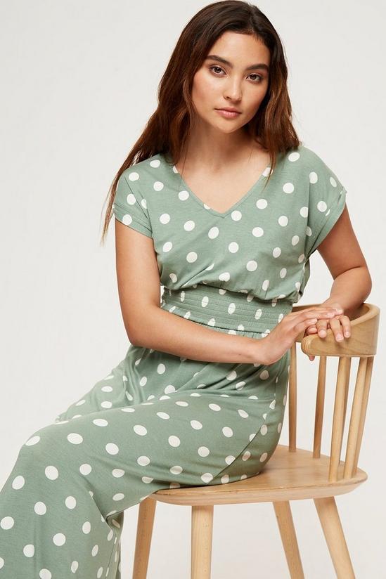 Dorothy Perkins Petite Khaki Spot Roll Sleeve Maxi Dress 4