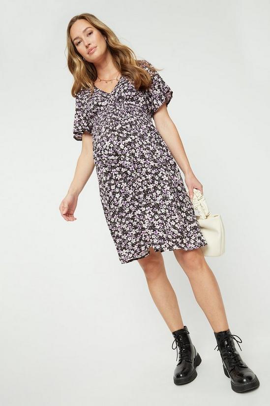 Dorothy Perkins Maternity Lilac Ditsy Shirred Mini Dress 1