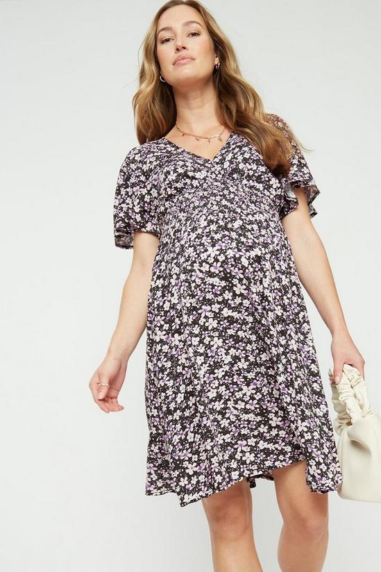 Dorothy Perkins Maternity Lilac Ditsy Shirred Mini Dress 2