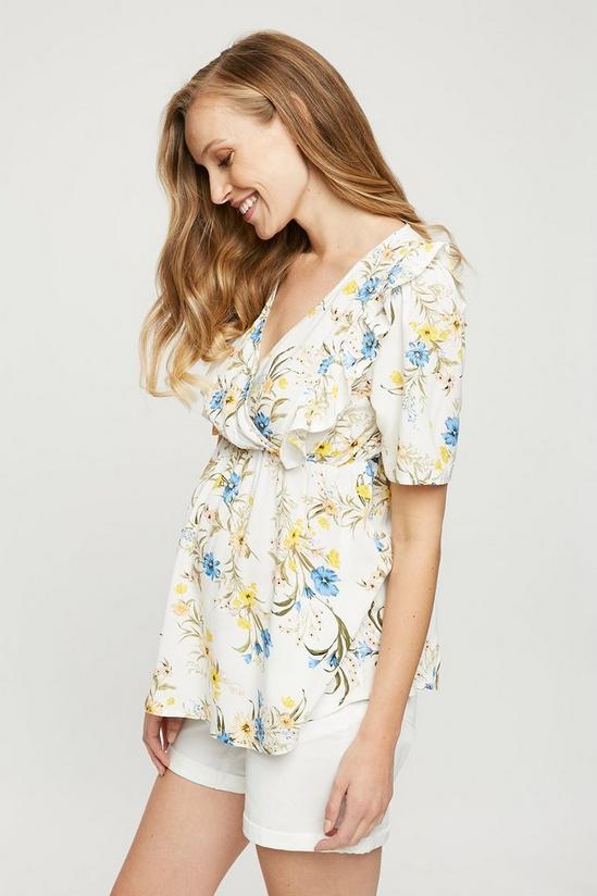 Dorothy Perkins Maternity Ivory Floral V Neck Ruffle Top 1