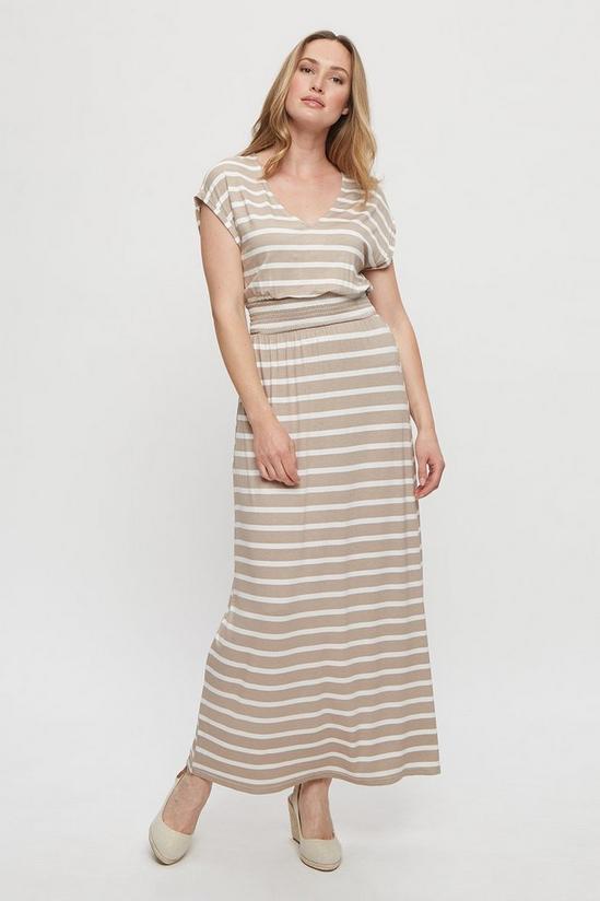 Dorothy Perkins Taupe Stripe Roll Sleeve Maxi Dress 1