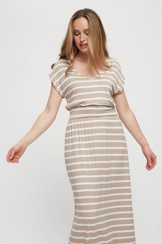 Dorothy Perkins Taupe Stripe Roll Sleeve Maxi Dress 4