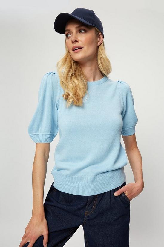 Dorothy Perkins Pale Blue Puff Sleeve Knitted Tee 1