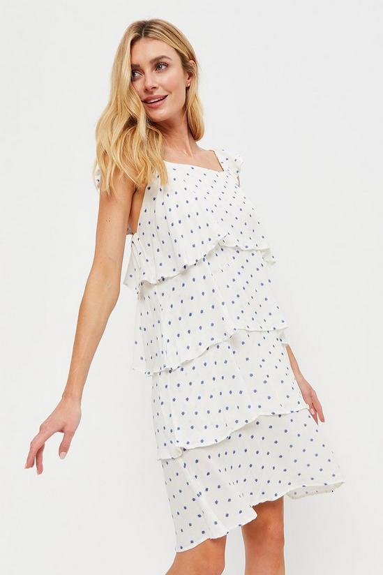 Dorothy Perkins Tall White And Blue Mini Spot Tiered Dress 1