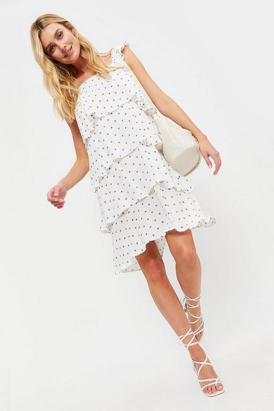 Dorothy Perkins Tall White And Blue Mini Spot Tiered Dress 2