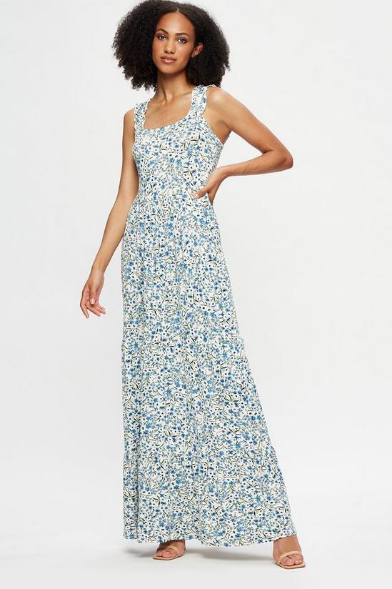Dorothy Perkins Tall Ivory And Blue Floral Strappy Tier Maxi 1
