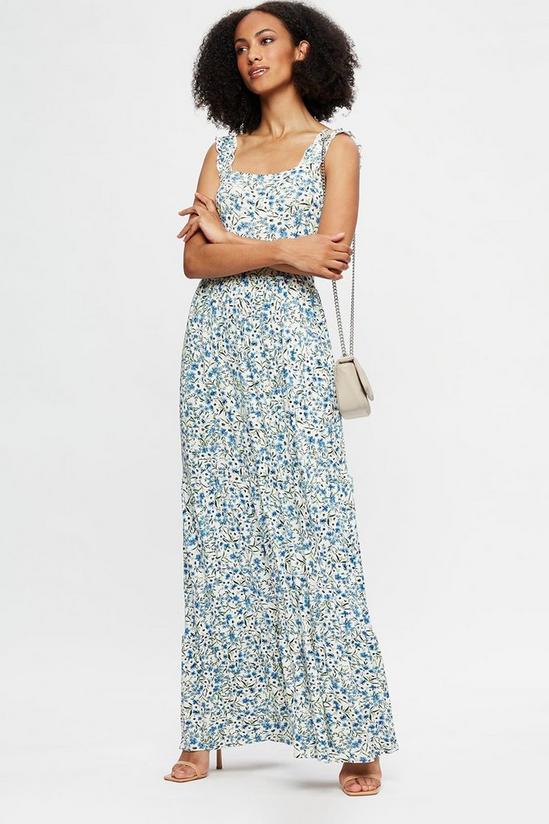 Dorothy Perkins Tall Ivory And Blue Floral Strappy Tier Maxi 2