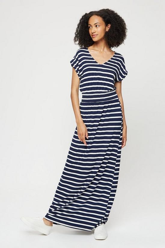 Dorothy Perkins Tall Navy Stripe Roll Sleeve Maxi Dress 1