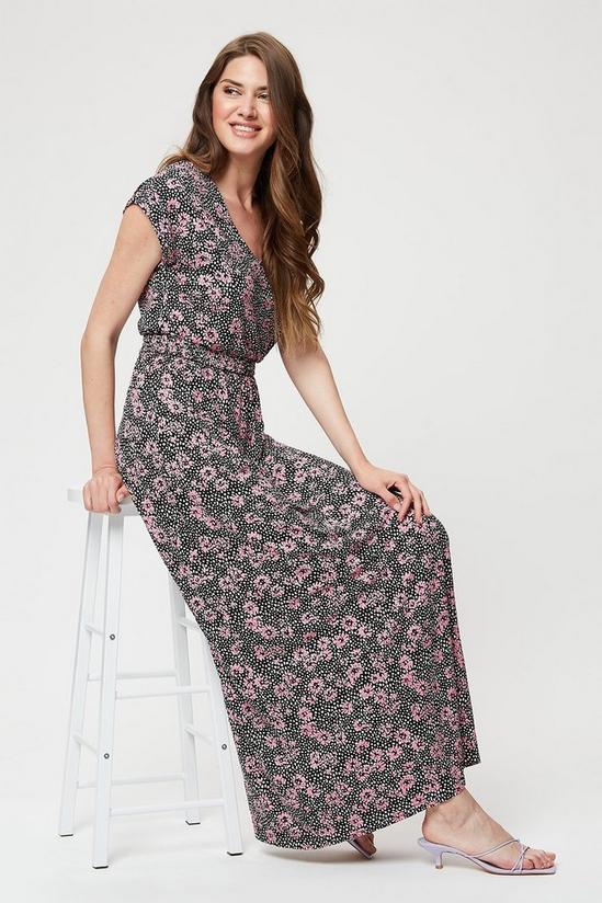 Dorothy Perkins Tall Navy Base Pink Floral Roll Sleeve Maxi 2
