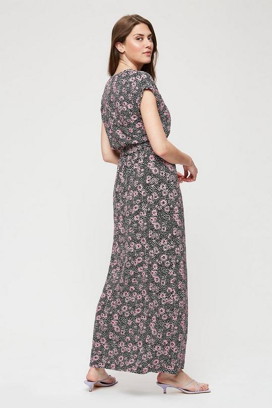 Dorothy Perkins Tall Navy Base Pink Floral Roll Sleeve Maxi 3