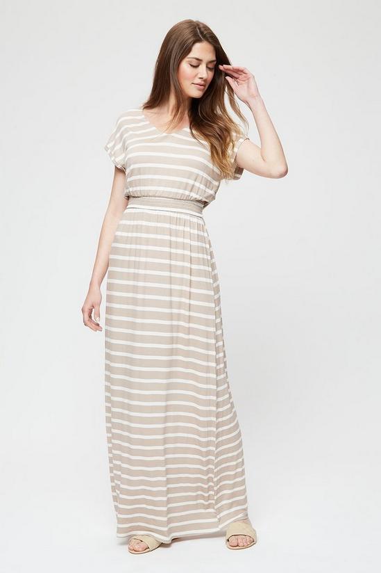 Dorothy Perkins Tall Neutral Stripe Roll Sleeve Maxi Dress 1