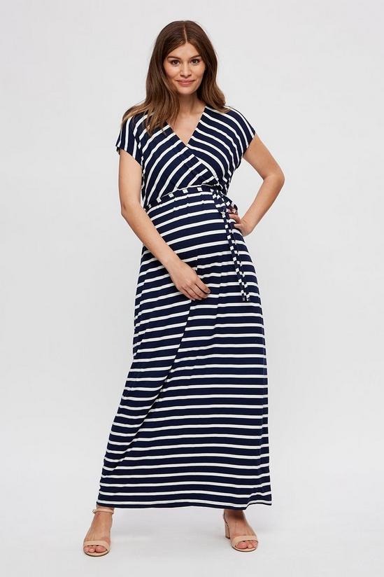 Dorothy Perkins Maternity Navy Stripe Roll Sleeve Maxi Dress 1