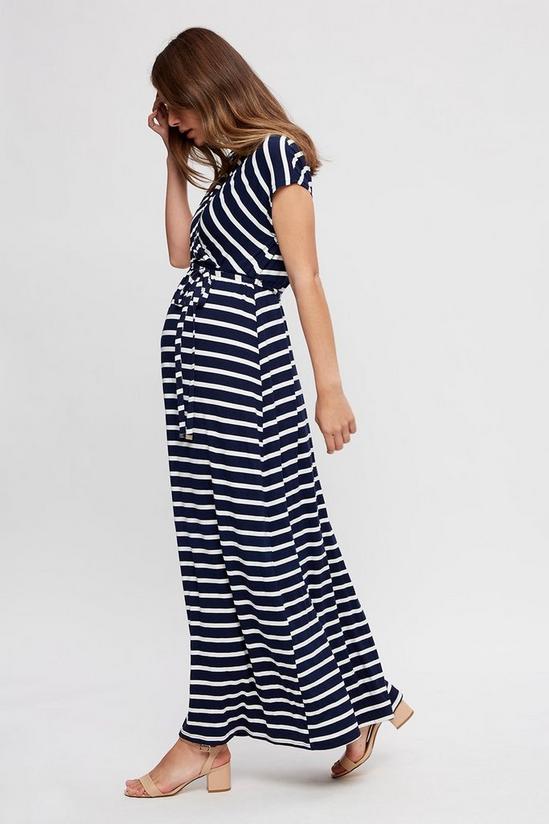 Dorothy Perkins Maternity Navy Stripe Roll Sleeve Maxi Dress 2