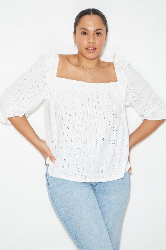 Dorothy Perkins Curve White Long Sleeve Broderie Top 1