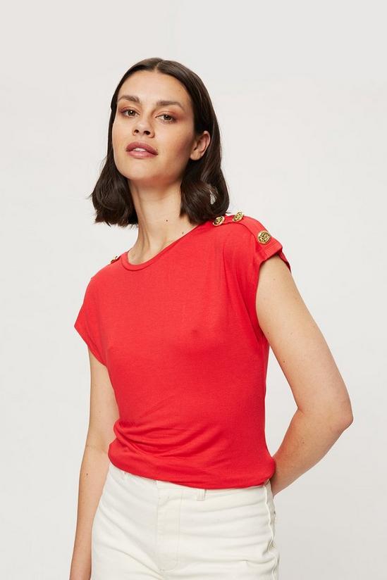 Dorothy Perkins Red Button Shoulder T-shirt 1