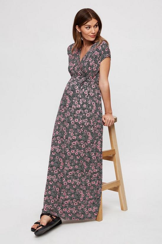 Dorothy Perkins Maternity Pink Floral Roll Sleeve Maxi Dress 1