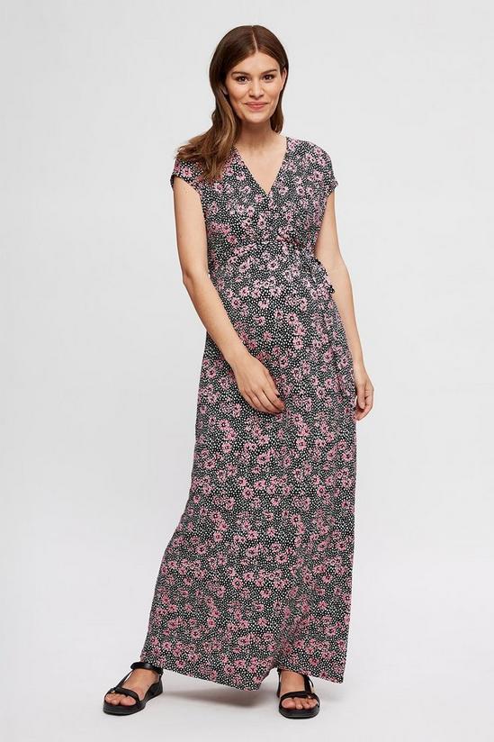 Dorothy Perkins Maternity Pink Floral Roll Sleeve Maxi Dress 2