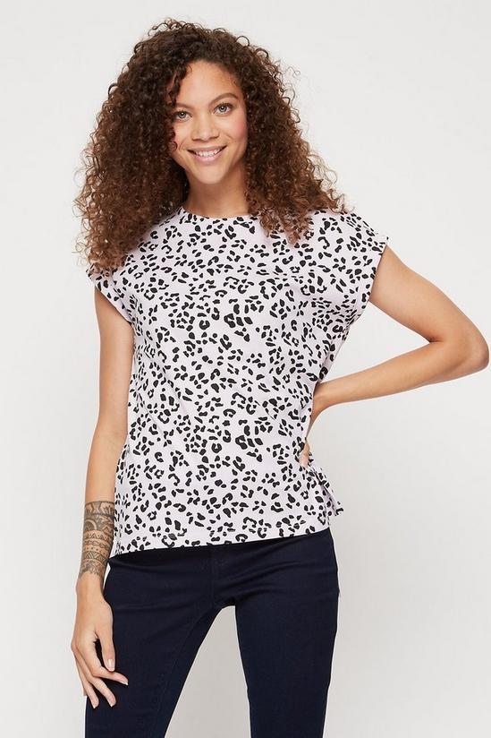 Dorothy Perkins Petite Lilac Animal Print Roll Sleeve T-shirt 1