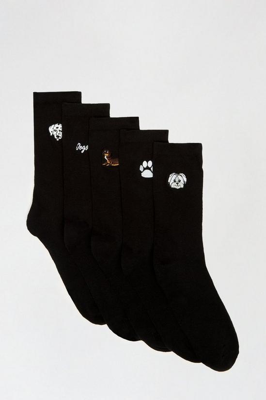 Dorothy Perkins Dog Embroidered 5 Pack Ankle Socks 1