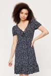 Dorothy Perkins Navy Spot Ruched Fit And Flare Dress thumbnail 1